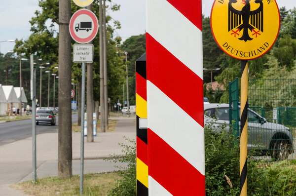 SWINOUJSCIE, WEST POMERANIAN / POLAND - 2020: Marking the border between the states of Poland and Germany