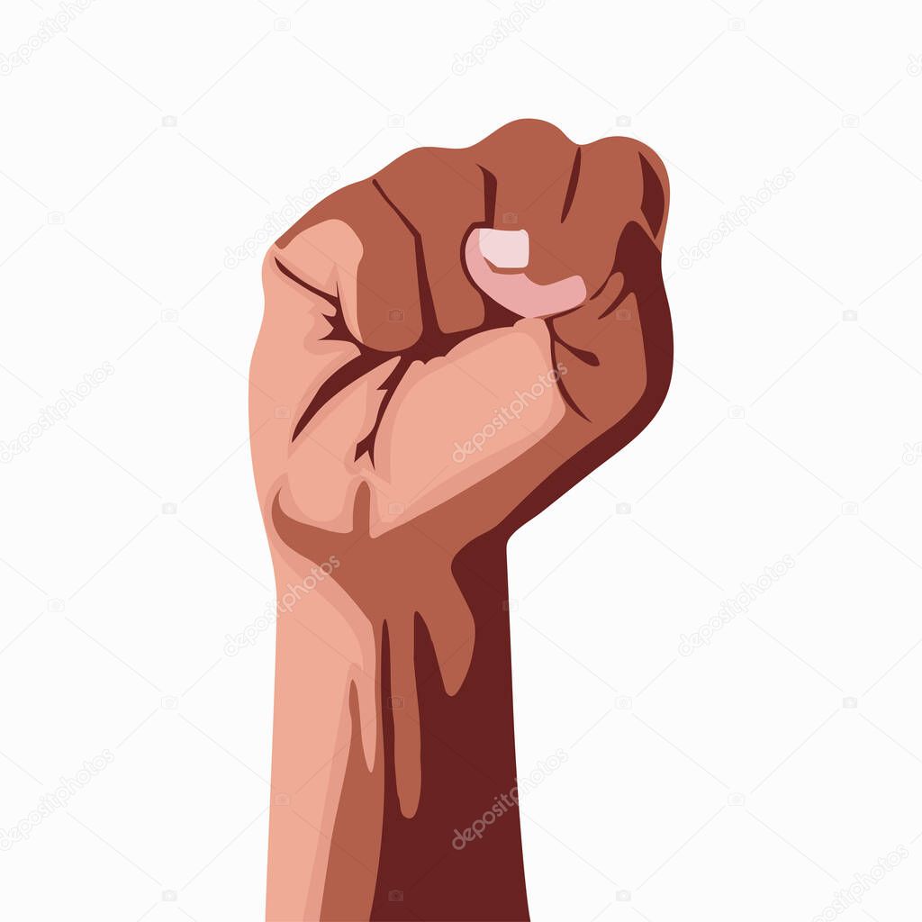 I can't breathe, black lifes matter movement. Raised fist which is a sign of protest or fight vector illustration