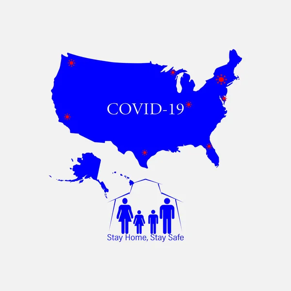 Koncepcja Coronavirus Mapa Stanów Zjednoczonych Epidemia Wirusa Vector Corona Mapą — Wektor stockowy