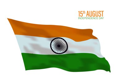 Hindistan 'ın bağımsızlık günü 15 Ağustos' ta balon vektör illüstrasyon tasarımı ile kumaş tarzı bayrak sallarken görülüyor