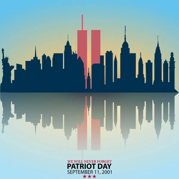 New York City Skyline Twin Towers 2001 American Patriot Day — Stock Vector