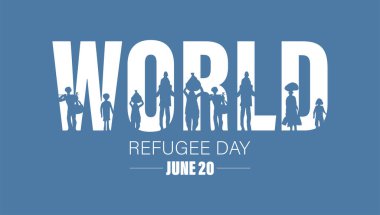 Dünya Mülteci Günü. Sosyal etkinlik kavramı. 20 Haziran vektörü. Uluslararası göçmenlik kavramı. Web tasarımı, afiş veya kart için düz illüstrasyon veya vektör kavramı.