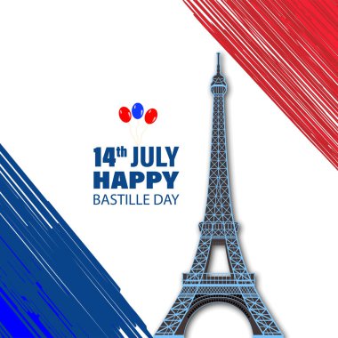 Eyfel Kulesi Siyah Siluet Vektör İllüstrasyonu. Mutlu Bastille Günü, 14 Temmuz. Yaşasın Fransa Ulusal Günü. Vektör İllüstrasyonu. Poster, pankart, kampanya ve tebrik kartı için uygun