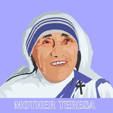 Rahibe Teresa 'nın portresi, Kalkütalı Kutsanmış Teresa olarak da bilinen bir Arnavut Katolik rahibe ve misyonerdi. El çizimi vektör portresi.