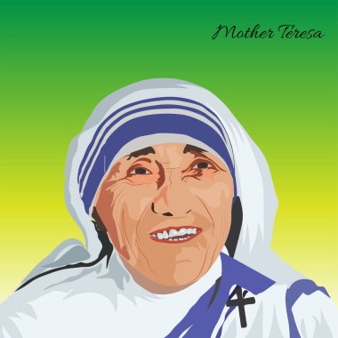 Rahibe Teresa 'nın portresi, Kalkütalı Kutsanmış Teresa olarak da bilinen bir Arnavut Katolik rahibe ve misyonerdi. El çizimi vektör portresi.
