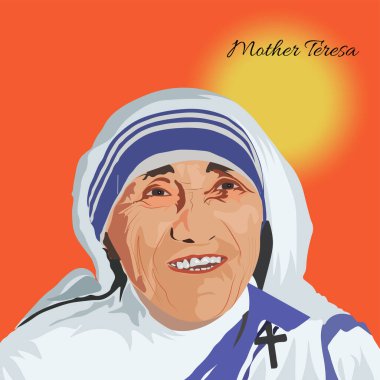 Rahibe Teresa 'nın portresi, Kalkütalı Kutsanmış Teresa olarak da bilinen bir Arnavut Katolik rahibe ve misyonerdi. El çizimi vektör portresi.