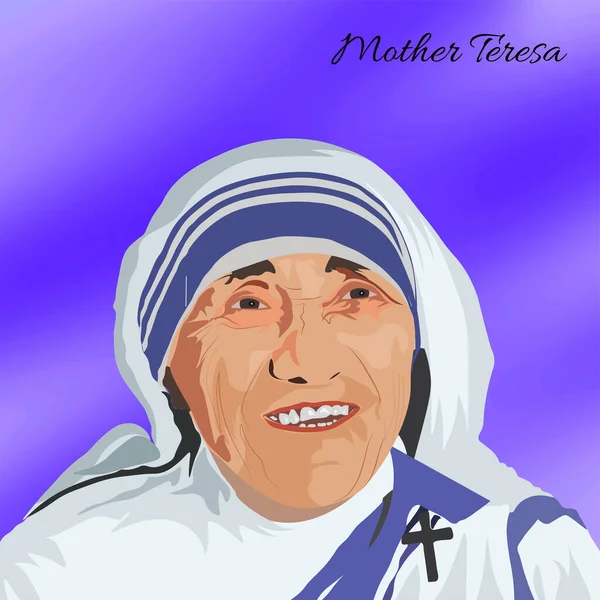 Rahibe Teresa 'nın portresi, Kalkütalı Kutsanmış Teresa olarak da bilinen bir Arnavut Katolik rahibe ve misyonerdi. El çizimi vektör portresi.