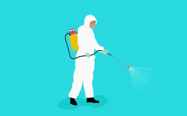 Vector Illustration Men Protective Suit Spraying Disinfectant International Nurses Day — Stock Vector