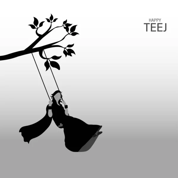 Ilustracja Wektorowa Indii Teej Festival Kobieta Kołysząca Się Drzewie Tradycyjne — Wektor stockowy