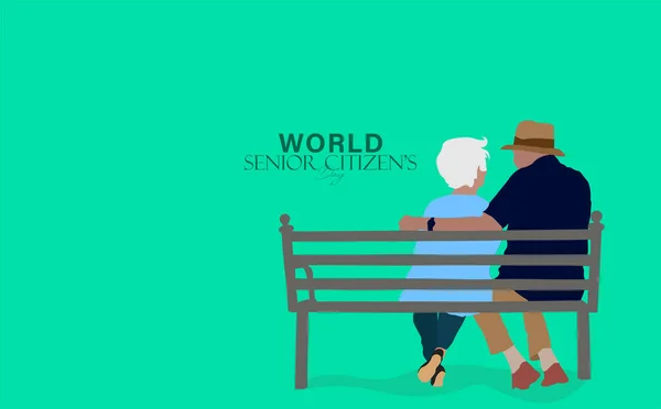 世界老年公民日的矢量图解 于8月21日举行 老年人散步 笑得开心 — 图库矢量图片