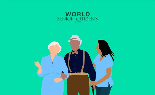 世界老年公民日的矢量图解 于8月21日举行 老年人散步 笑得开心 — 图库矢量图片