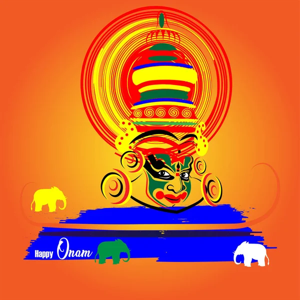 Happy Onam Een Beroemd Zuid Indisch Festival India Kathakali Abstract — Stockvector