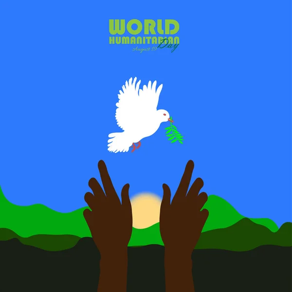 Εικονογράφηση Διανύσματος Της Παγκόσμιας Ανθρωπιστικής Ημέρας Αύγουστος Περιστέρι Περιστέρι Και — Διανυσματικό Αρχείο