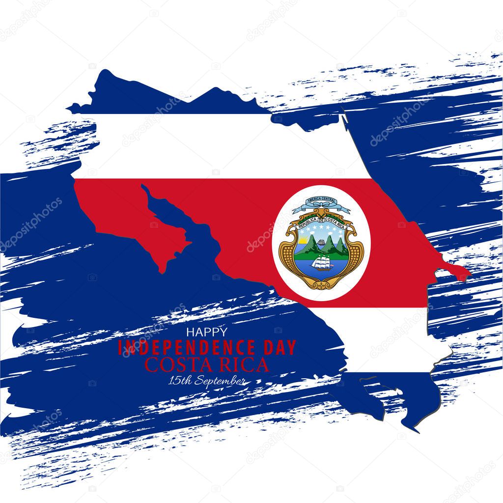 Vector Illustration of Costa Rican Flag with typography. 15th September The Republic of Costa Rica happy Independence Day