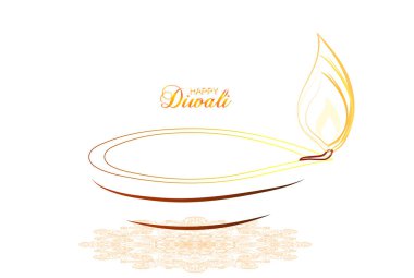 Diwali festivali Diya Lambası 'nın vektör illüstrasyonunda altta rangoli var. Mutlu bayramlar..