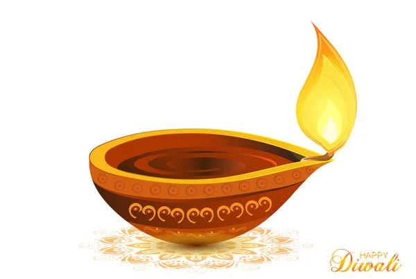 Illustration Vectorielle Festival Diwali Diya Lampe Avec Rangoli Bas Heureux — Image vectorielle