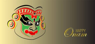 Mutlu Onam. Vallam Kali asgari tasarım ile bir tekne yarışı illüstrasyonu. Kathakali Soyut Yüz Tasarımı veya Makyaj Elleri