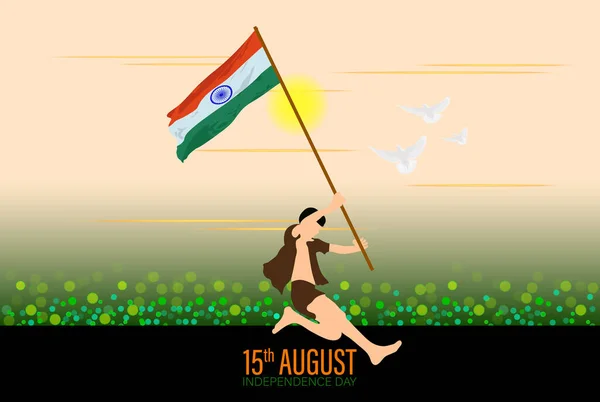 Vector Illustration Серпня День Незалежності Індії Радійте Коли Хлопець Стрибає — стоковий вектор