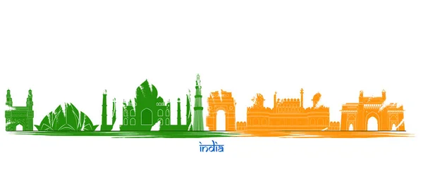 为独立共和国旅游或营销目的展示著名的印度纪念碑城市景观 — 图库矢量图片