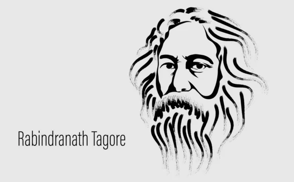 Vector Illustration Rabindranath Tagore Поет Соціаліст Бенгалії — стоковий вектор