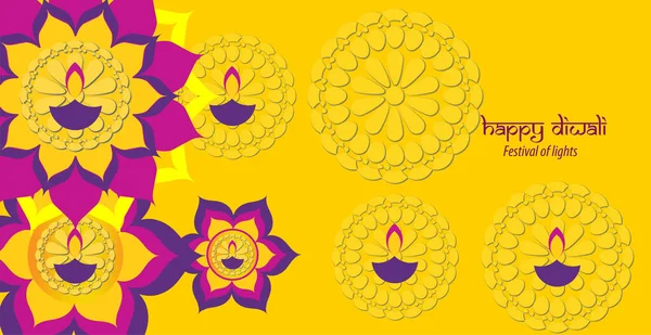 Joyeuse Fête Diwali Diwali Vacances Arrière Plan Avec Rangoli Diwali — Image vectorielle