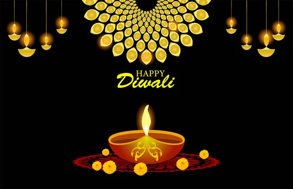 Joyeuse Fête Diwali Diwali Vacances Arrière Plan Avec Rangoli Diwali — Image vectorielle