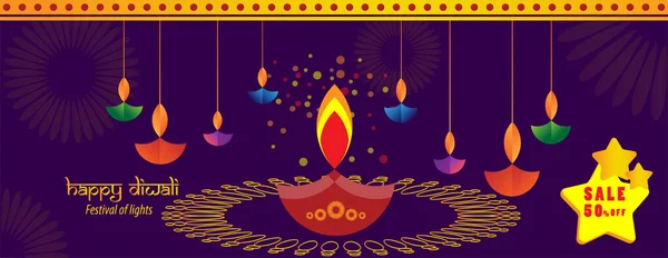 Feliz Festival Diwali Vacaciones Diwali Fondo Con Rangoli Tarjeta Felicitación — Vector de stock