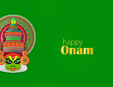 Mutlu Onam çok ünlü bir Güney Hindistan festivali. Kathakali, Kerala Hindistan 'ın klasik dansını tasarladı.