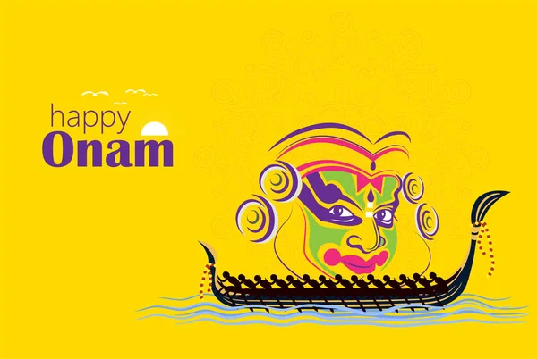 Happy Onam Ein Sehr Berühmtes Südindisches Fest Indiens Kathakali Gesichtsvektordesign — Stockvektor