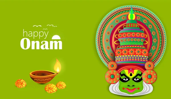 Happy Onam Ein Sehr Berühmtes Südindisches Fest Indiens Kathakali Gesichtsvektordesign — Stockvektor