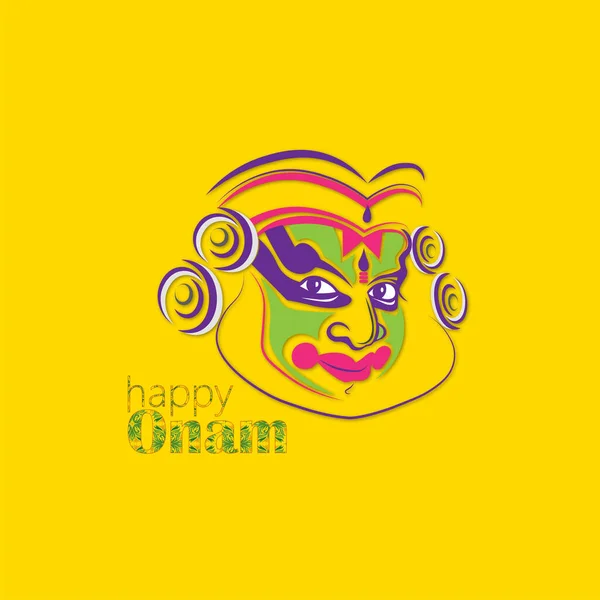 ハッピー オンアム Happy Onam インドの南インドの祭り カタカリ顔ベクトルデザインケーララ インディアの古典舞踊 — ストックベクタ