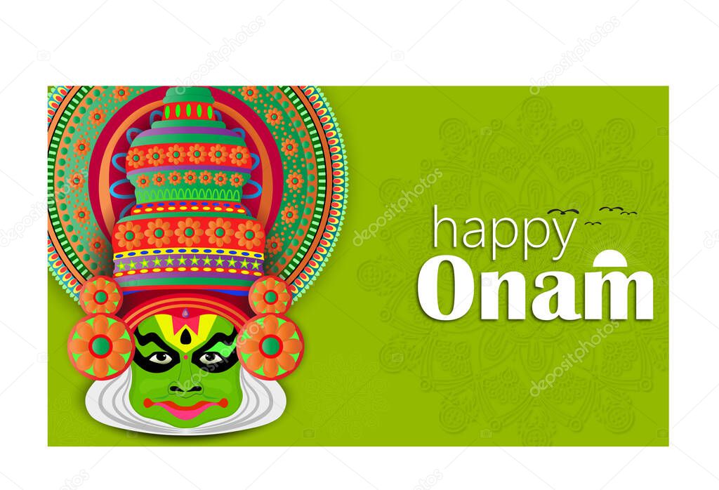 Happy Onam a very famous south indian festival of India. Kathakali face vector design a classical dance of Kerala India