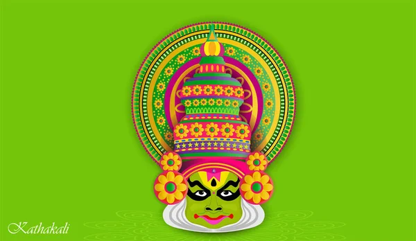 Happy Onam Famoso Festival Indiano Sul Índia Kathakali Face Vector — Vetor de Stock