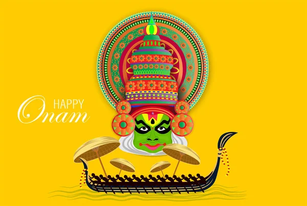 Happy Onam Ein Sehr Berühmtes Südindisches Fest Indiens Kathakali Gesichtsvektordesign — Stockvektor