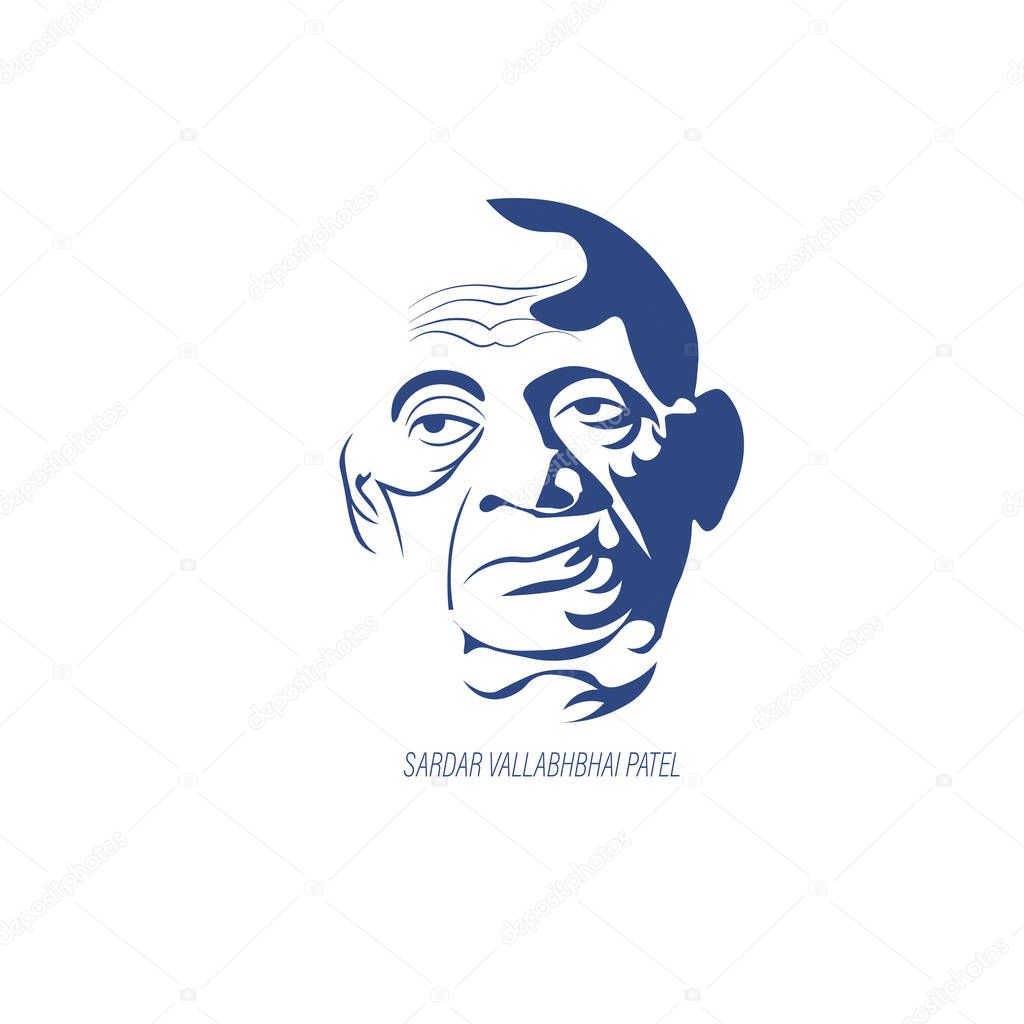Vector Illustration of Sardar Vallabhbhai Patel, the Iron man of India during independence 1947. Sketch with tricolor Indian Flag.