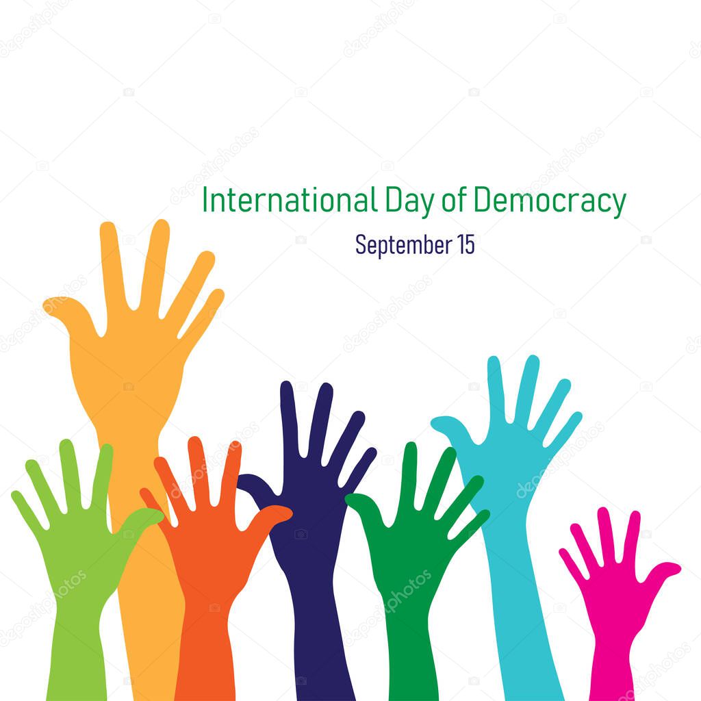 International Day of Democracy. September 15 concept design. Black Hand. Abstract design for election