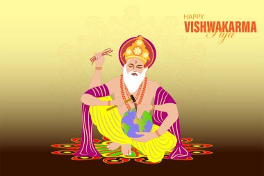 Vishwakarma God of Hindus, who is believed to be the architect of the universe. A banner for Vishwakarma Puja. Vector Illustration. clipart