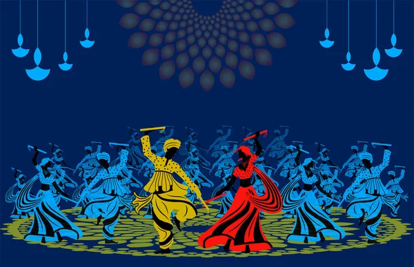 Навратри Девятидневный Фестиваль Богини Дурги Плакат Празднования Дурги Пуджи Танцы — стоковый вектор
