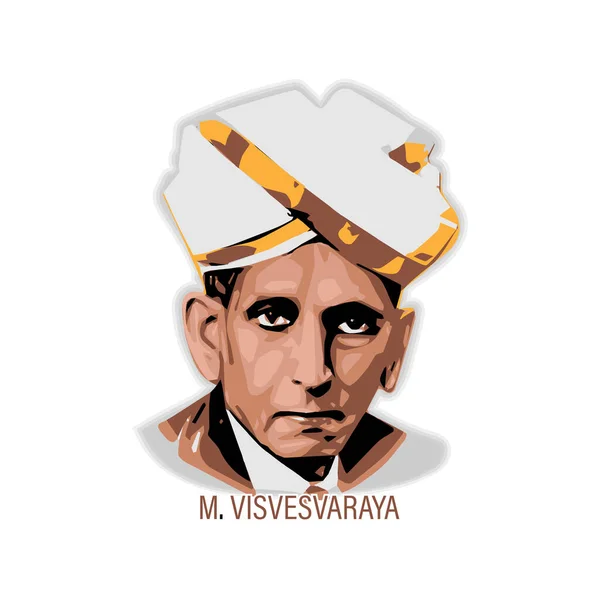 Gekleurde Schets Poly Kunst Van Visvesvaraya Geboortedag September Vector Illustratie — Stockvector