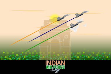 Vector Illustration of Indian Air Force Day observed on October 8. Banner with fighter plane and air pilot walking away from it. clipart