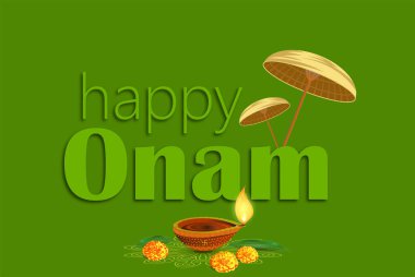 Mutlu Onam çok ünlü bir Güney Hindistan festivali. Kathakali, Kerala Hindistan 'ın klasik dansını tasarladı.