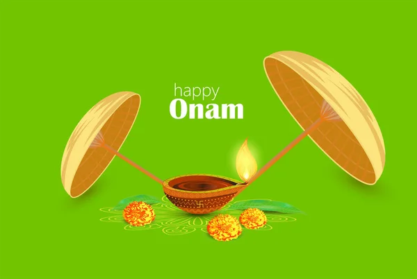 Happy Onam Ein Sehr Berühmtes Südindisches Fest Indiens Kathakali Gesichtsvektordesign — Stockvektor