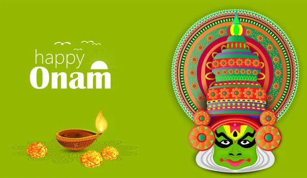 Happy Onam Ein Sehr Berühmtes Südindisches Fest Indiens Kathakali Gesichtsvektordesign — Stockvektor