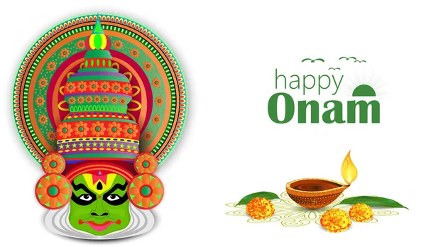 Happy Onam Ein Sehr Berühmtes Südindisches Fest Indiens Kathakali Gesichtsvektordesign — Stockvektor