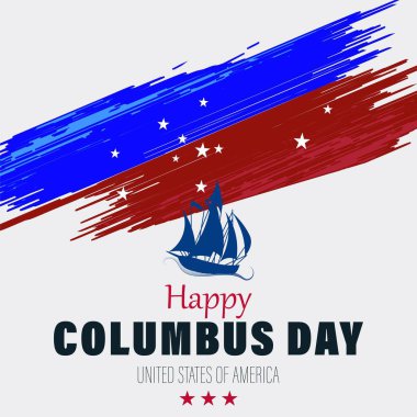 Deniz dalgalarında yüzen bir yelkenli gemisinin vektör çizimi. Columbus Günün kutlu olsun. Caravel Santa Maria.