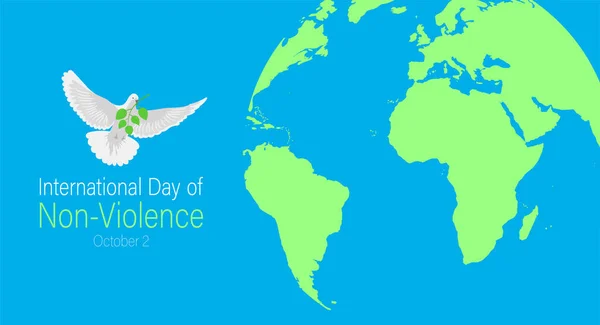 Internationella Dagen För Icke Våld Oktober Duva Flyger Med Grön — Stock vektor