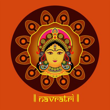 Durga Puja kutlama posteri. Graba dansı ve Dandiya gecesi soyutlaması. Pankart tasarımı.