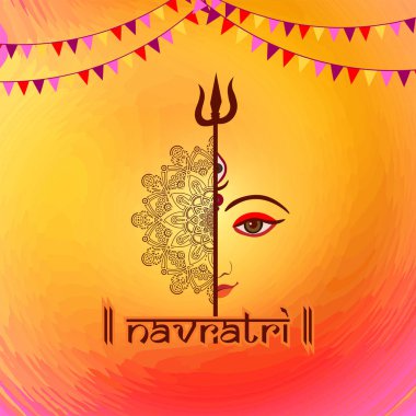 Durga Puja kutlama posteri. Graba dansı ve Dandiya gecesi soyutlaması. Pankart tasarımı.