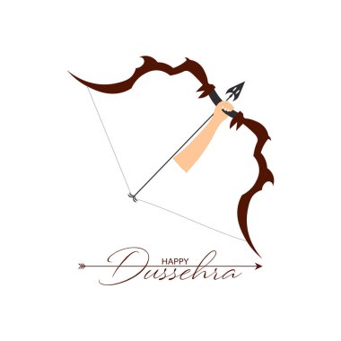 Ok, yay ve Lord Rama 'nın vektör illüstrasyonu. Navratri festivali için ok ve yaylı tebrik kartı. Mutlu Dussehra.