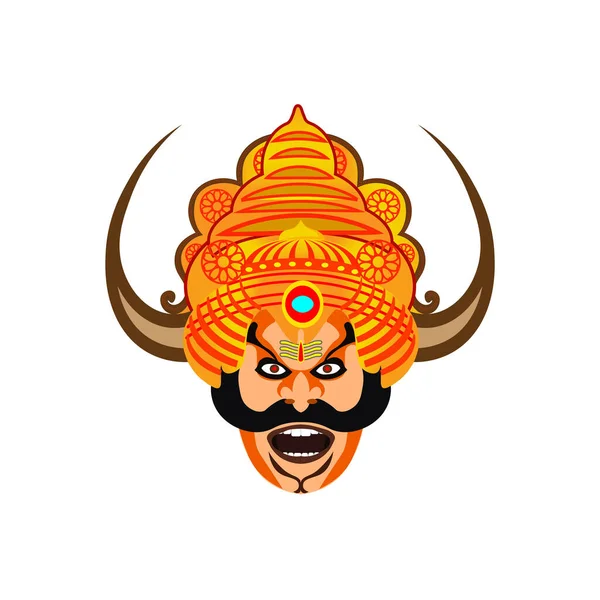 Vector Illustration Demon Ravana Having Horn Realistic Face — Stock Vector